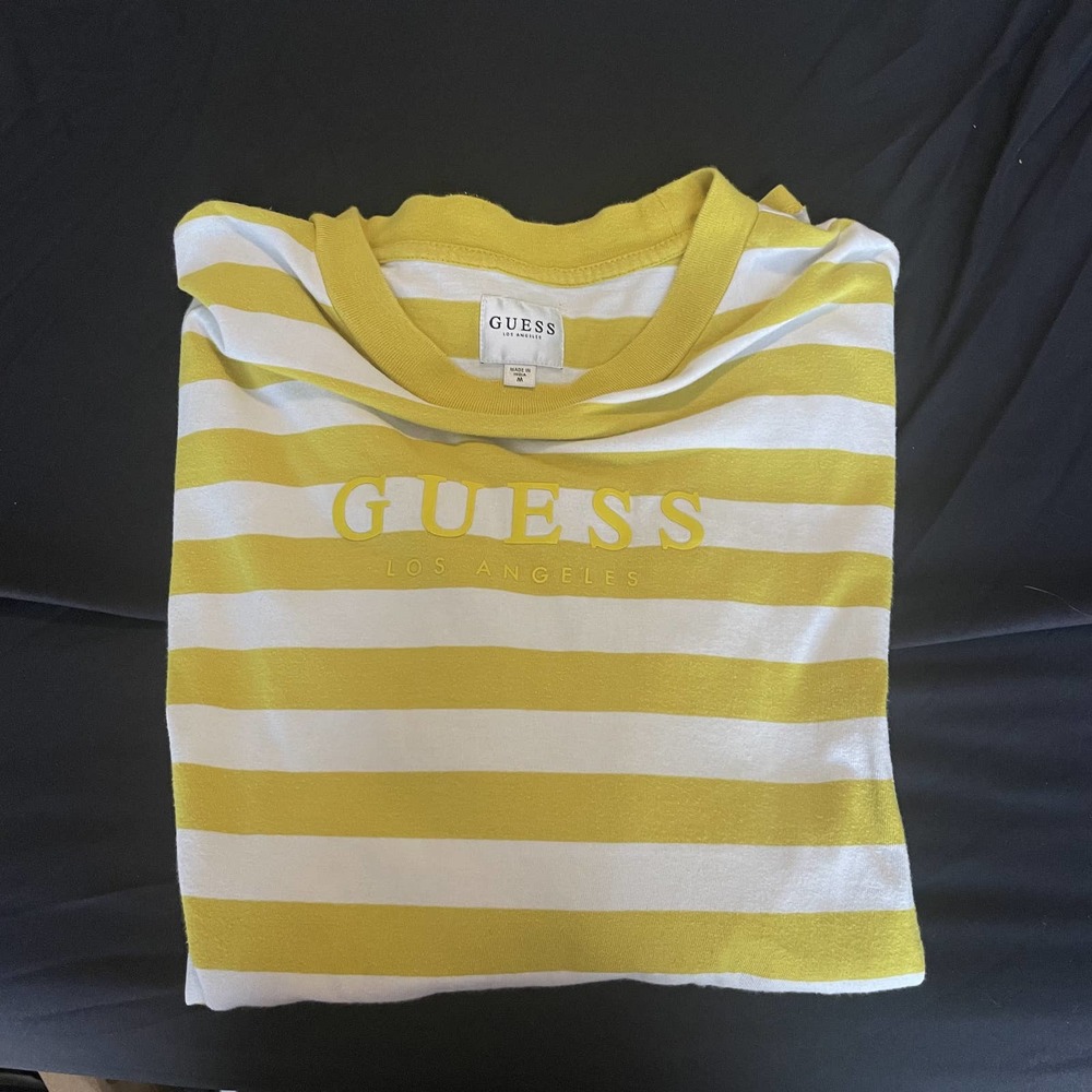 Guess Los Angles Mens Size Medium Yellow Striped Long Sleeve Cotton Shirt